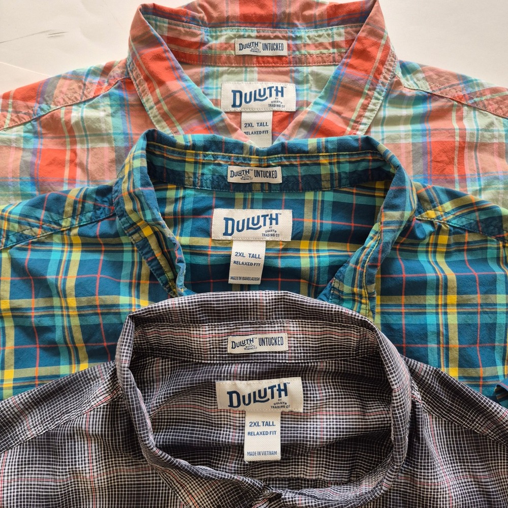 Lot of 3 Duluth Trading Co Untucked Shirts 2XL Tall Relaxed Fit Plaid Cotton